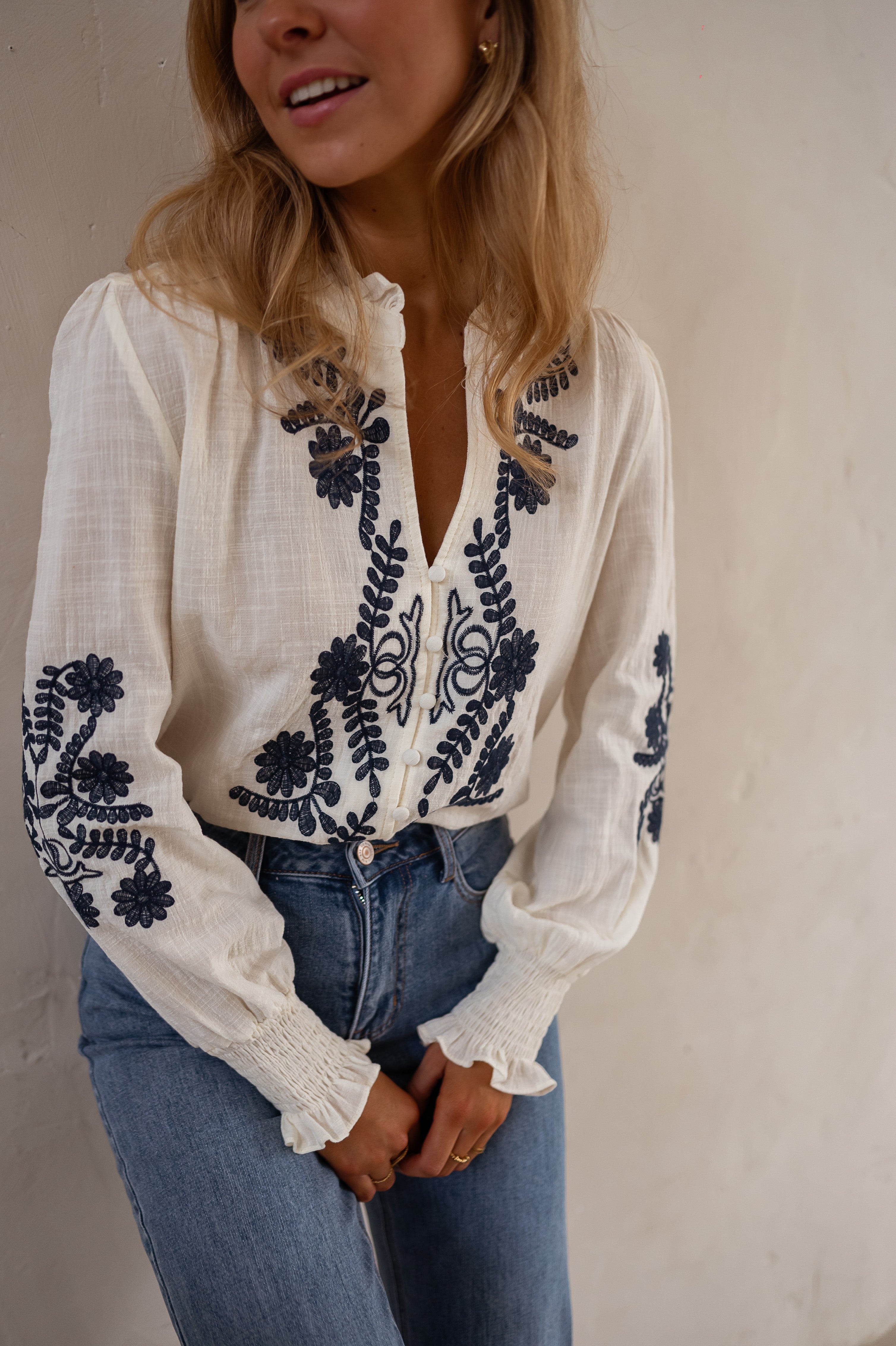 Blouse Salome Ecrue Bleue Broderie Easy Clothes