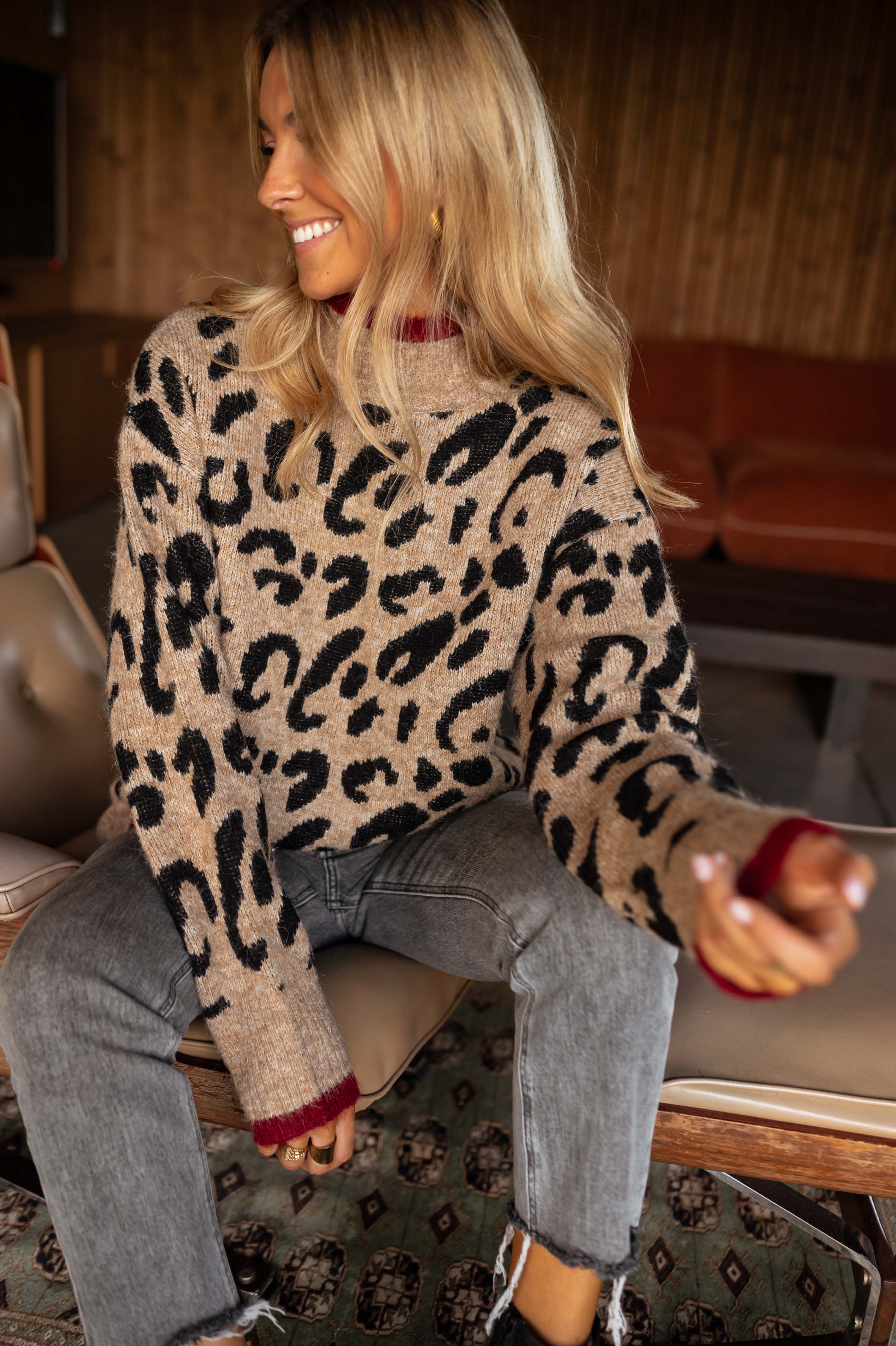 Pull Femme A Knitch Above Motif Léopard Marron Noir - Taille S, Automne/Hiver