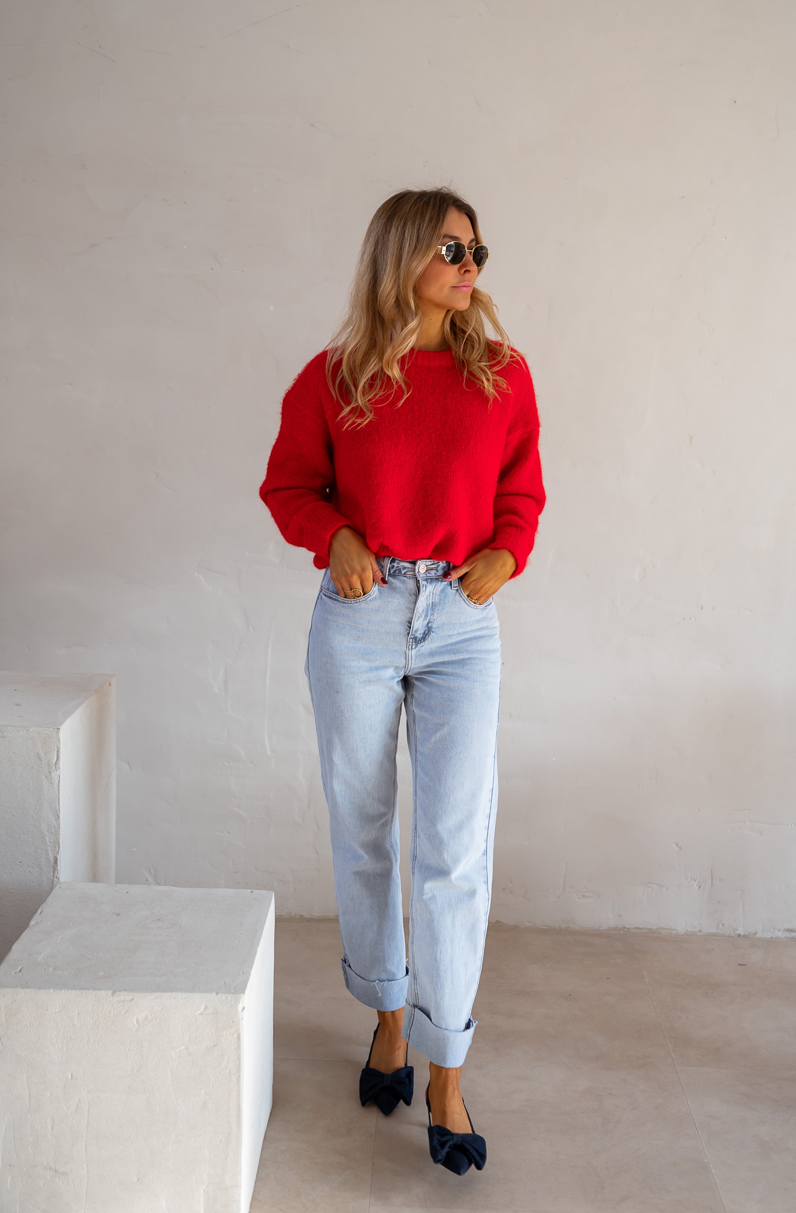Pull Melania - Rouge Vif - Col Rond – Easy Clothes