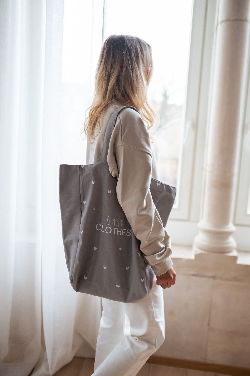 Tote bag Easy Clothes - Grey with hearts