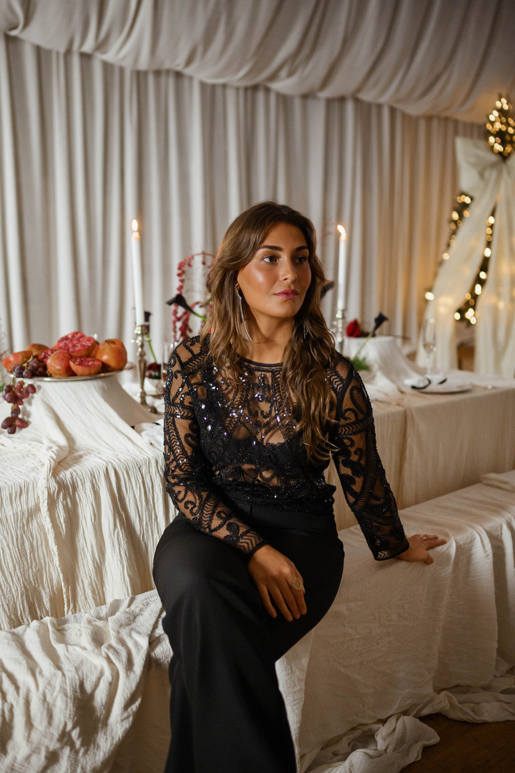 Blouse Lea - noire à perles