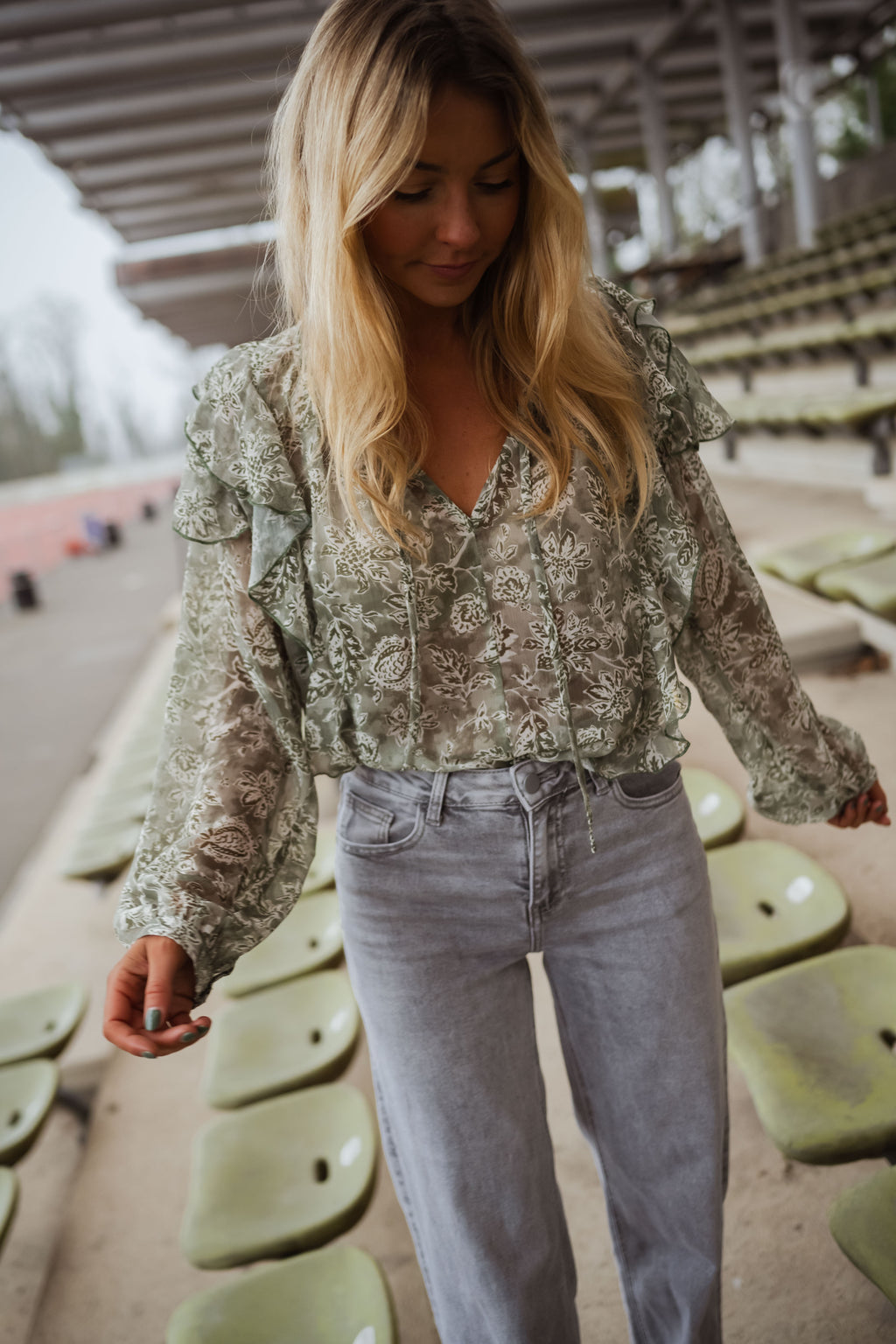 Blouse Reva - verte et écrue