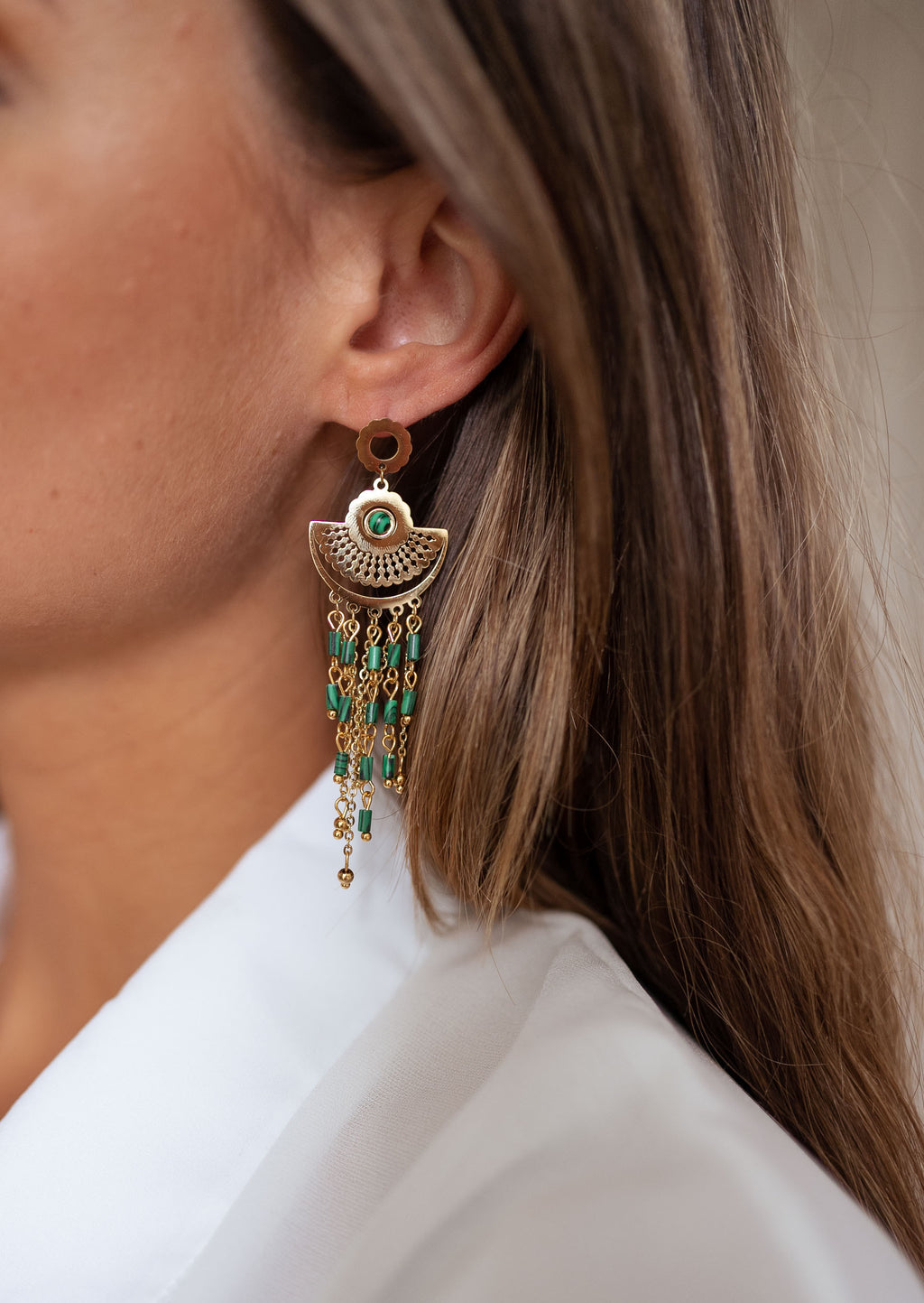 Earrings Sido - Golden and green 