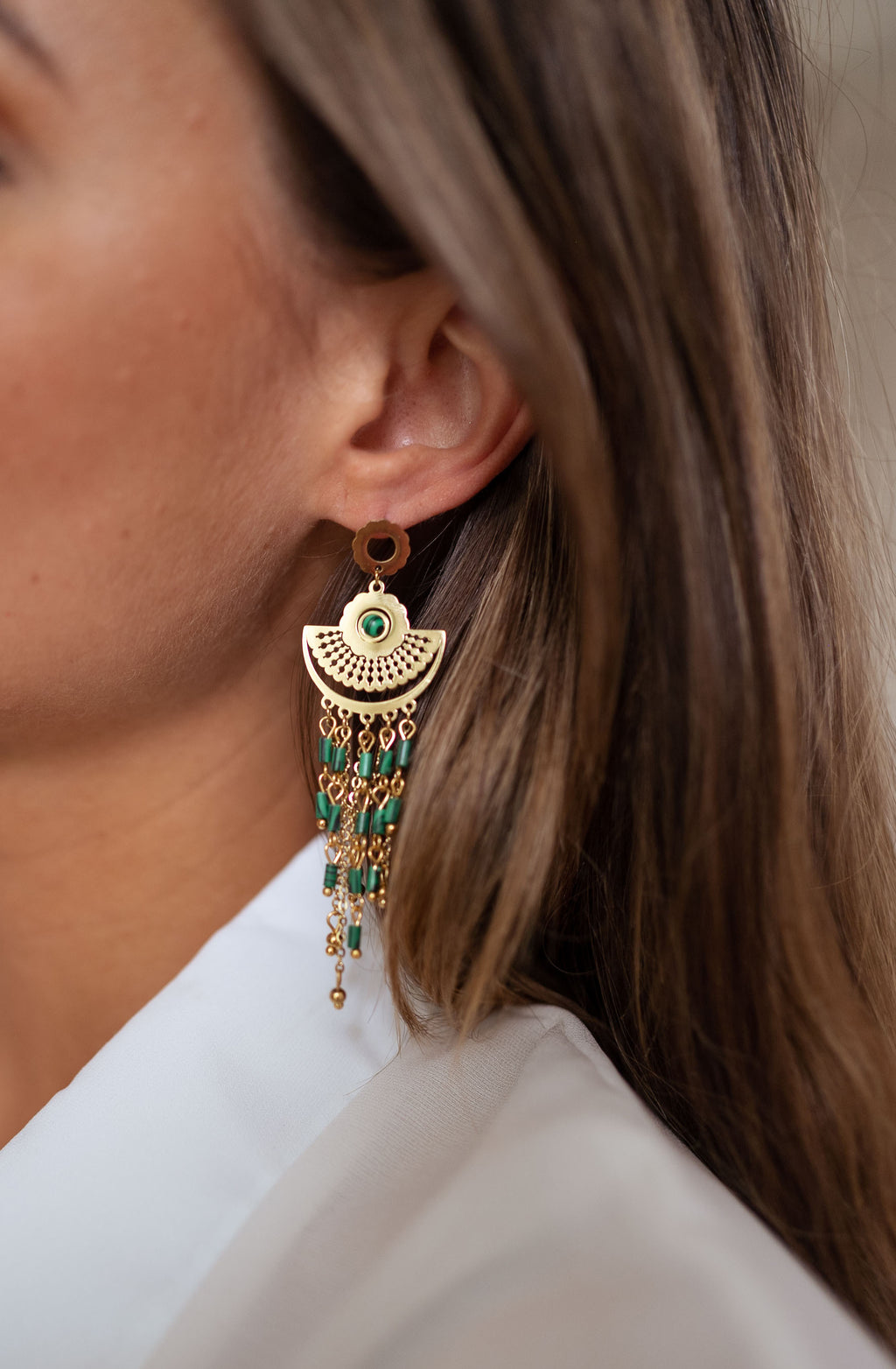 Earrings Sido - Golden and green 