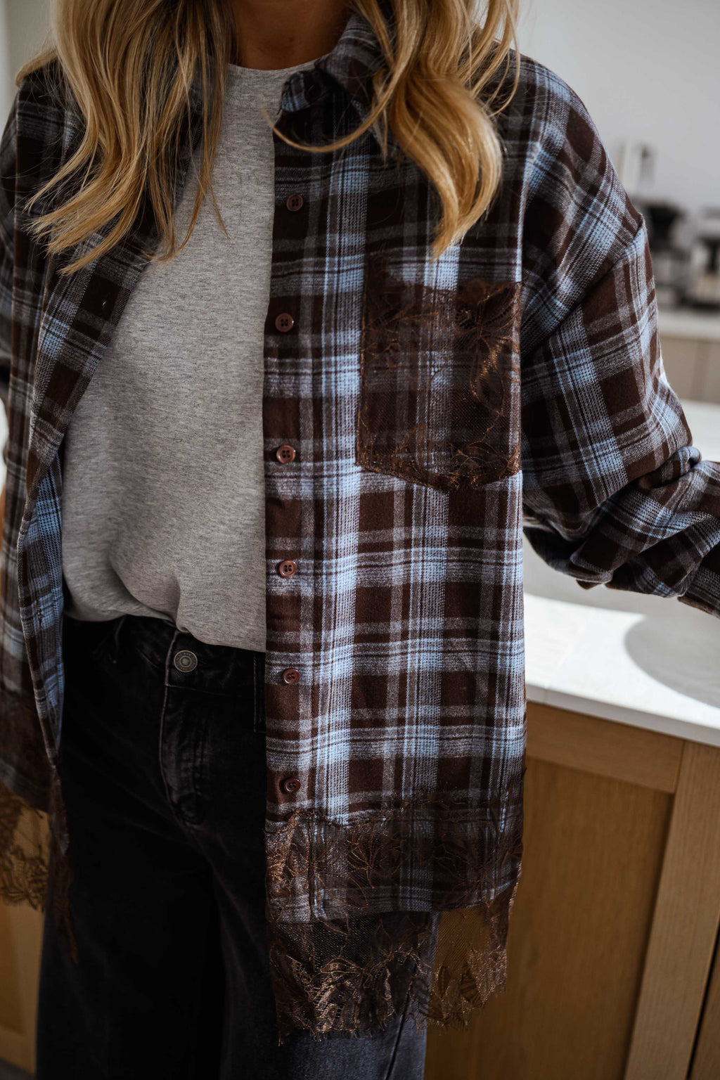 Chemise Netta - bleue et brune à carreaux