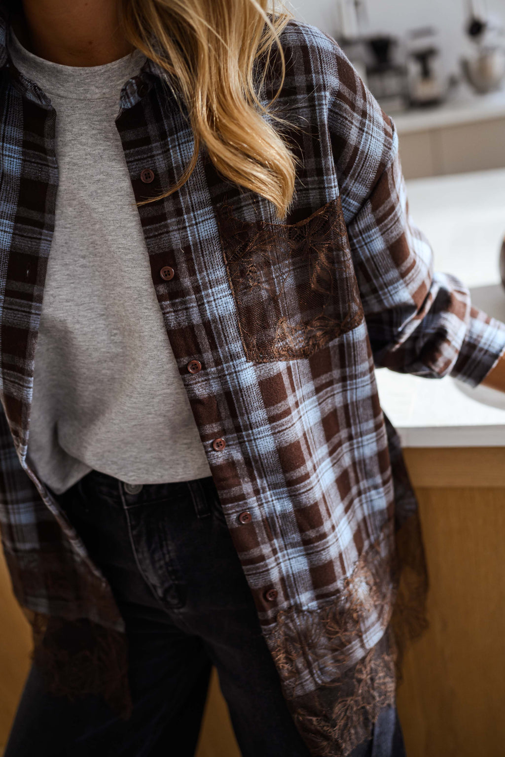 Chemise Netta - bleue et brune à carreaux
