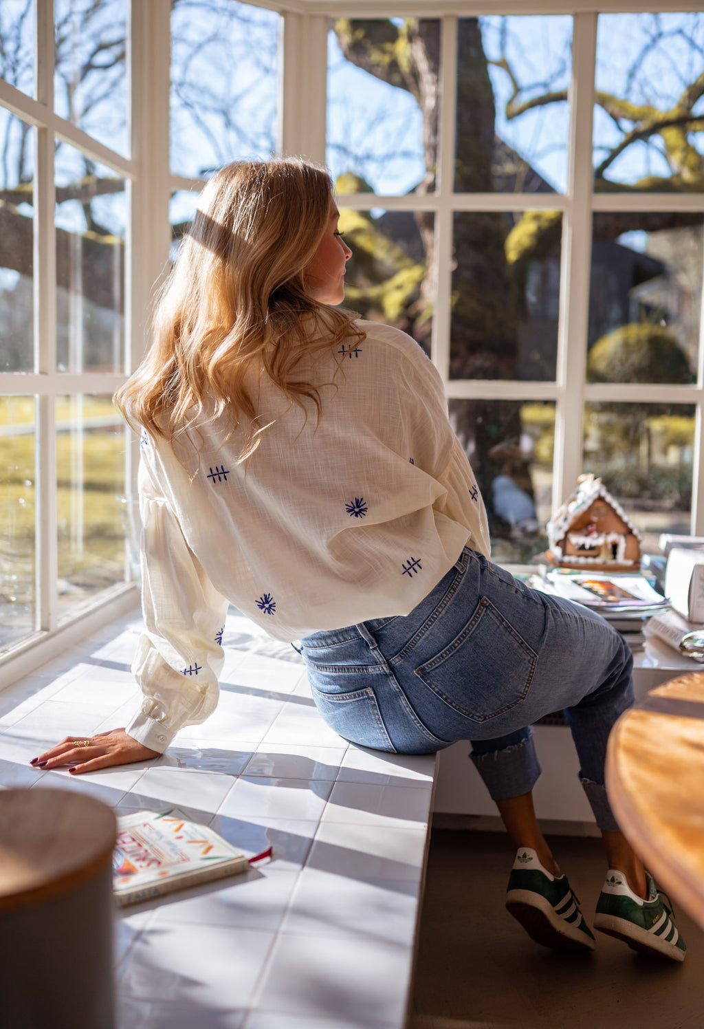 Chemise Orleana - jaune pâle avec motifs bleus