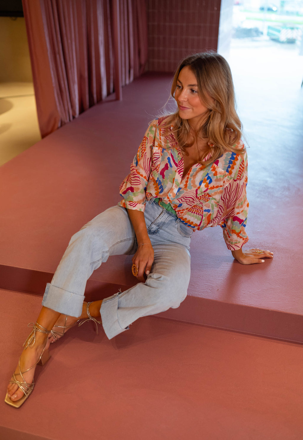 Chemise Violette - rose à motifs