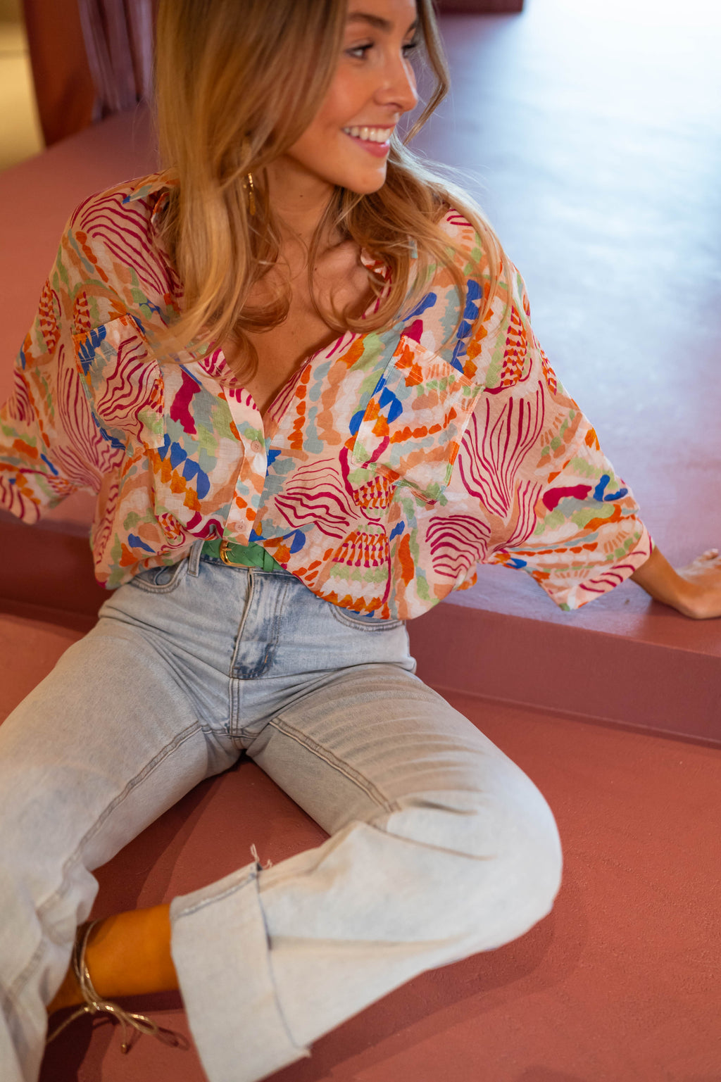 Chemise Violette - rose à motifs