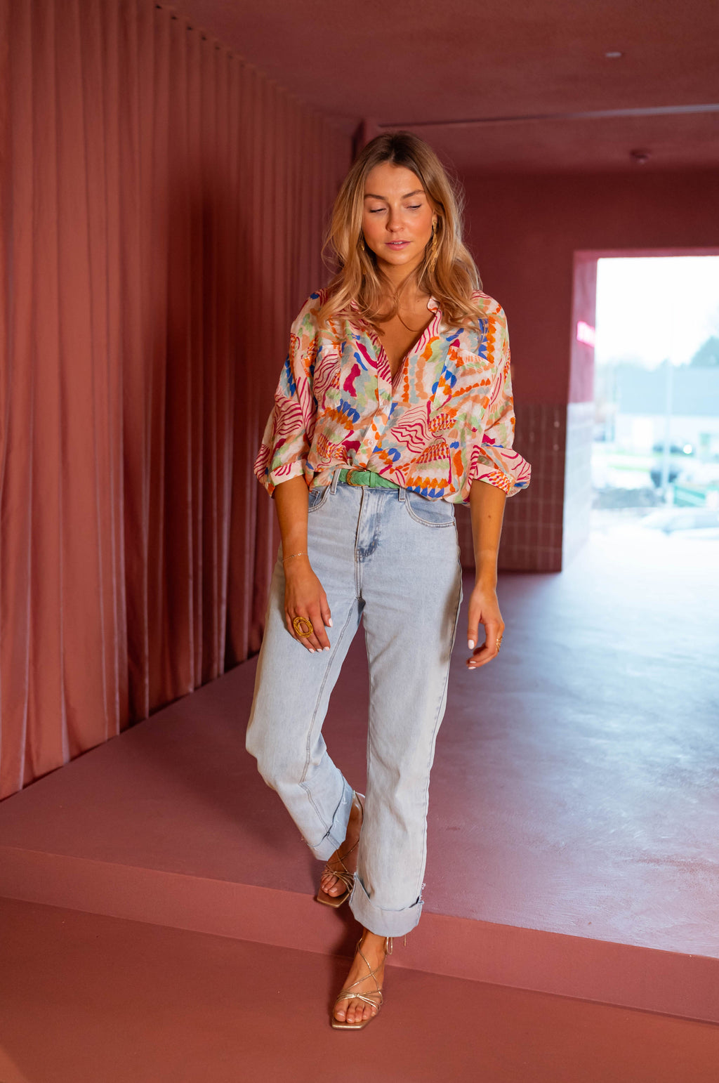 Chemise Violette - rose à motifs