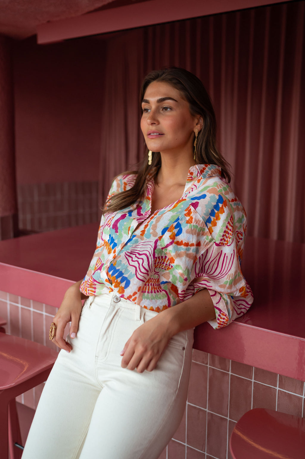 Chemise Violette - rose à motifs