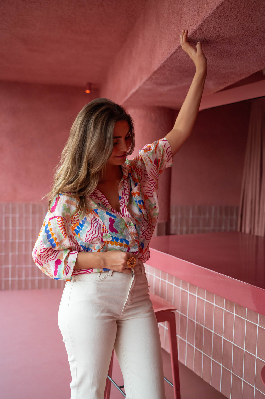 Chemise Violette - rose à motifs
