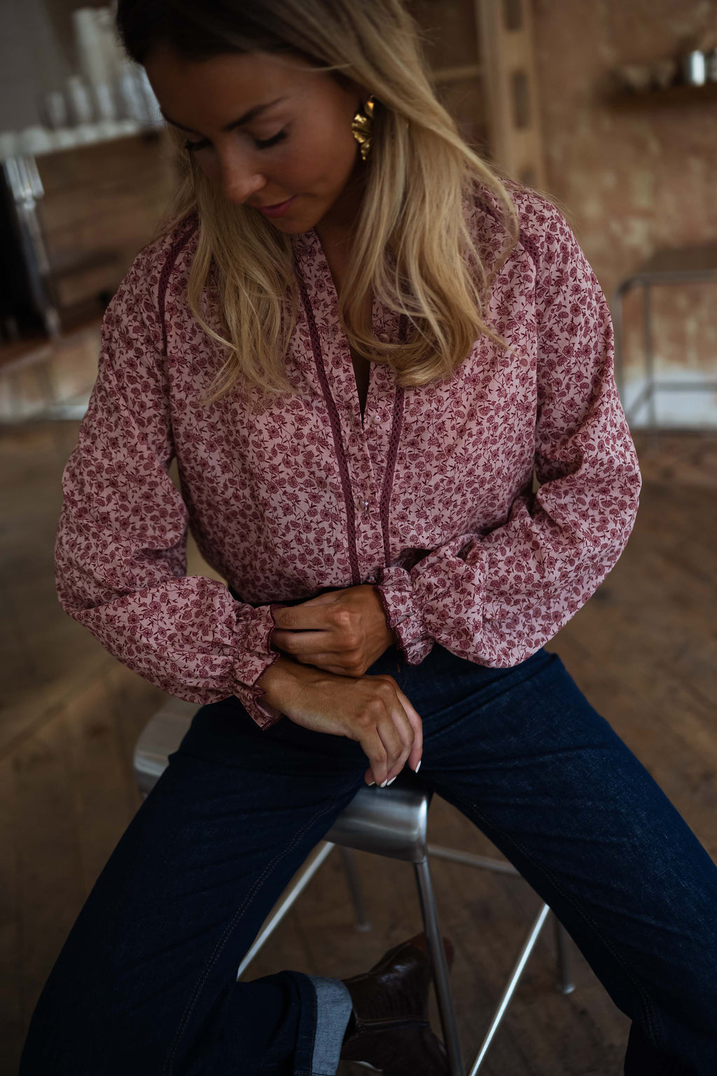 Chemise Natacha - rose à motifs