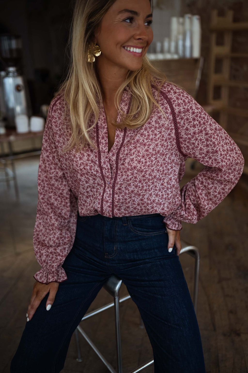 Chemise Natacha - rose à motifs