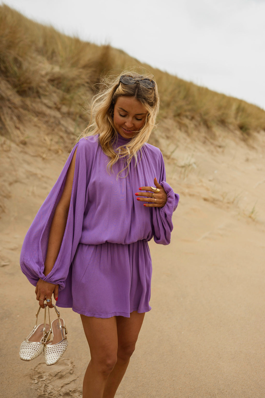 purple dress romper Purple Ruched V-Neck Floral Romper