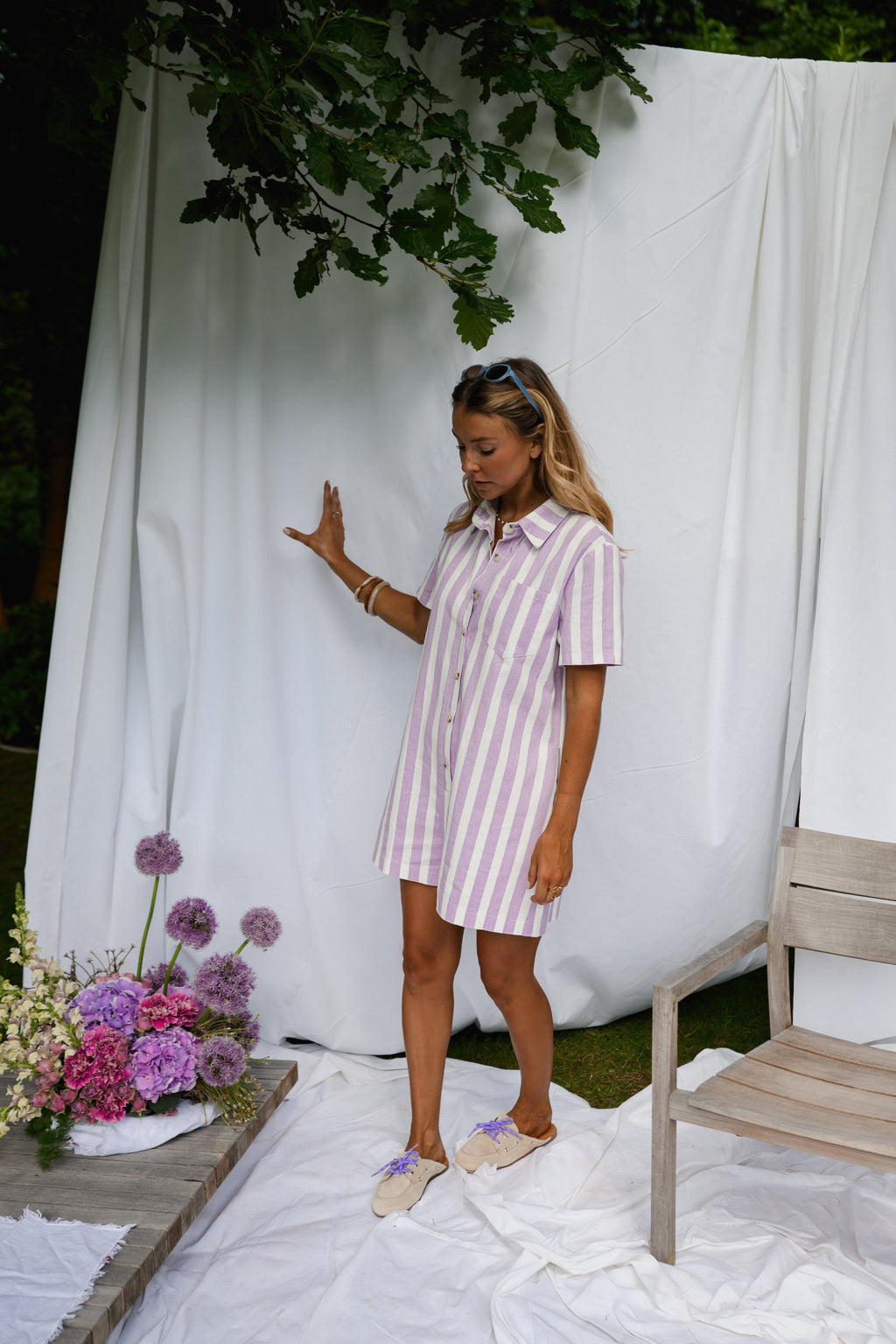 Mariela romper - Striped Lilac - Loose – Easy Clothes