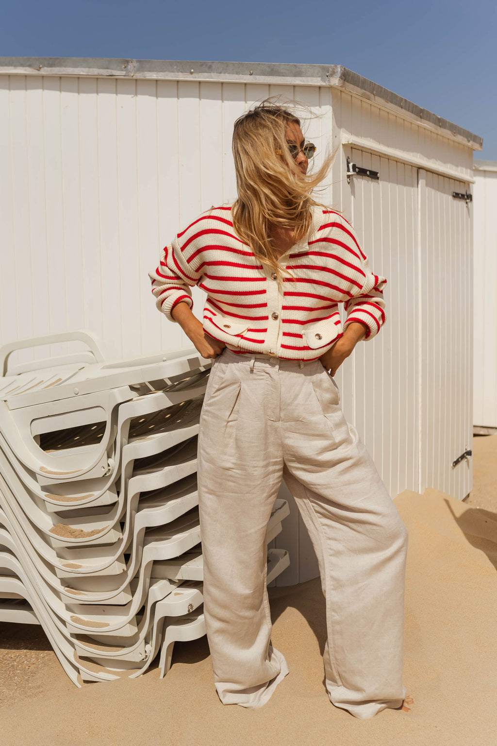 Charles cardigan - ecru and red