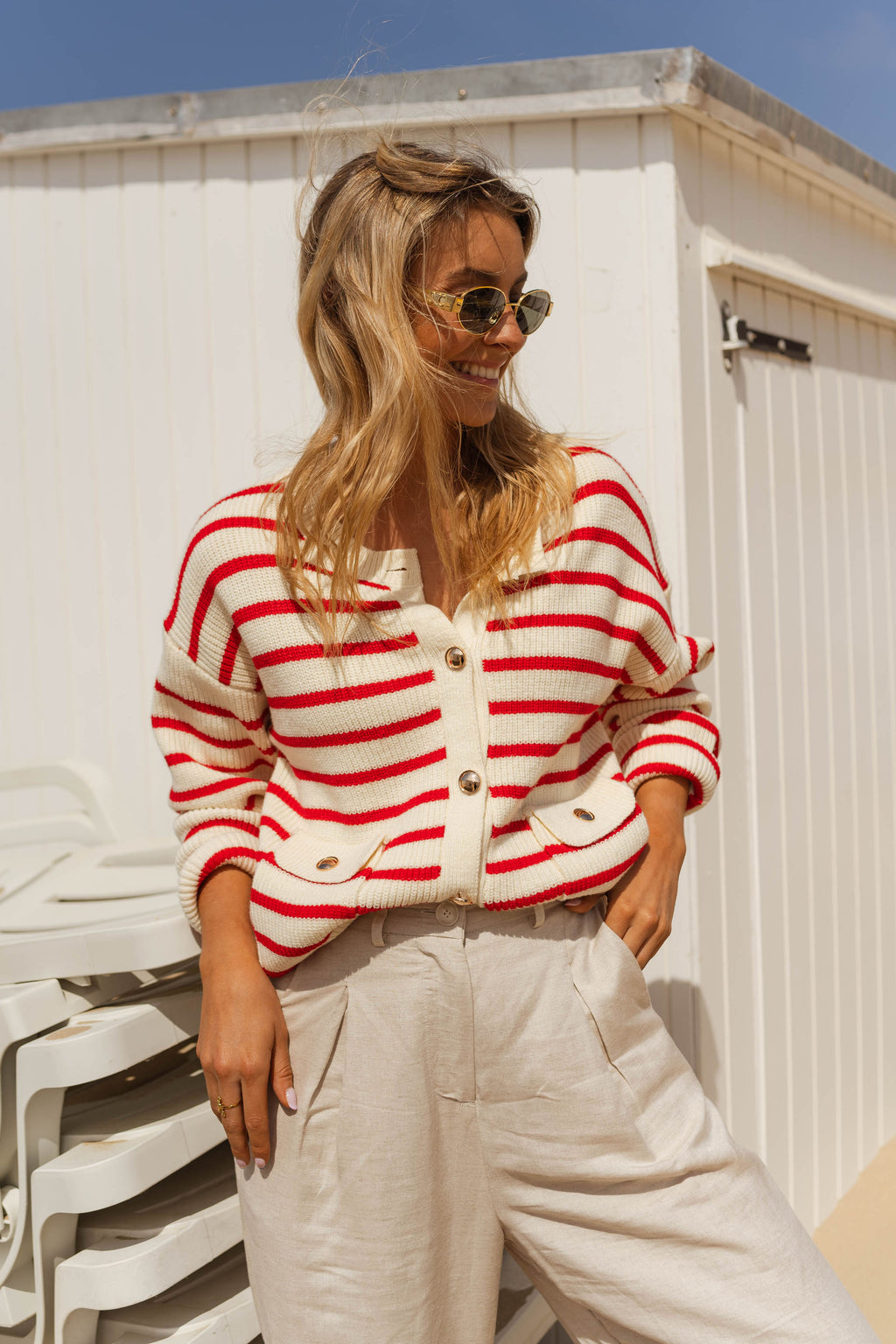 Charles cardigan - ecru and red