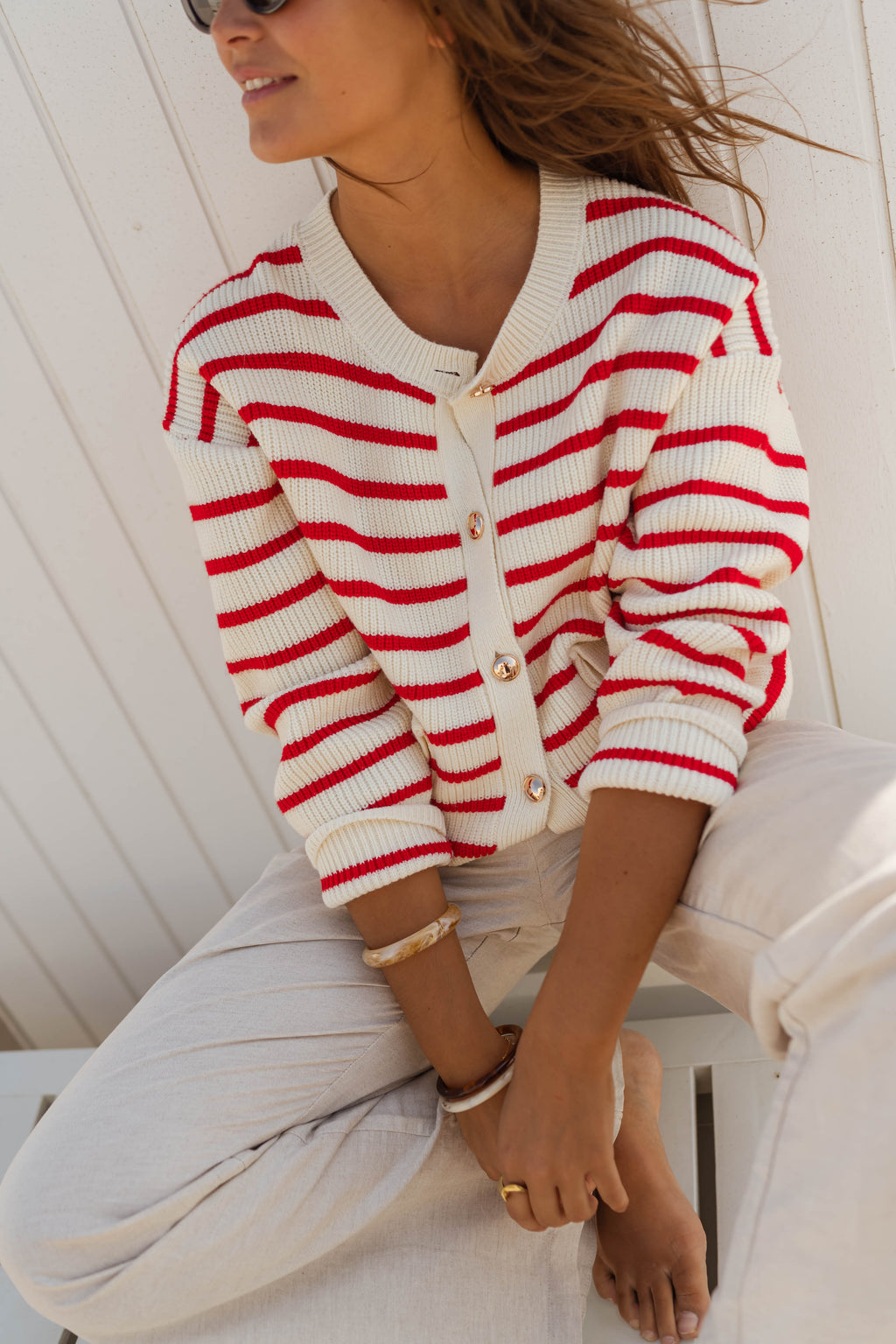 Charles cardigan - ecru and red