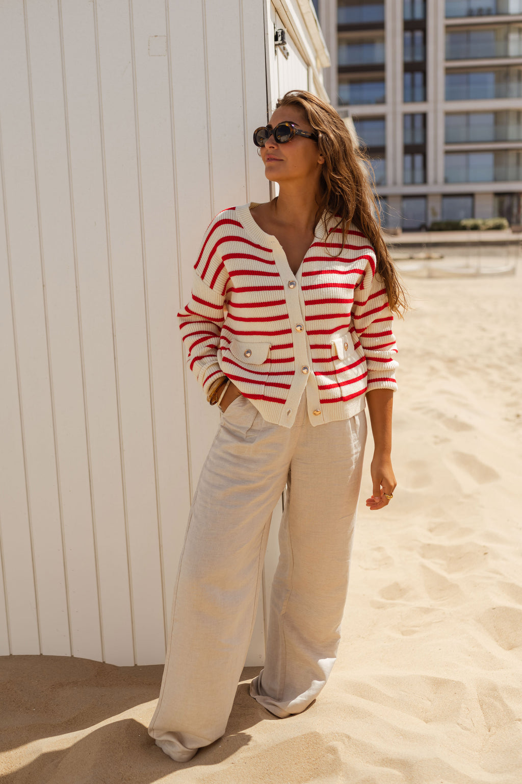 Charles cardigan - ecru and red