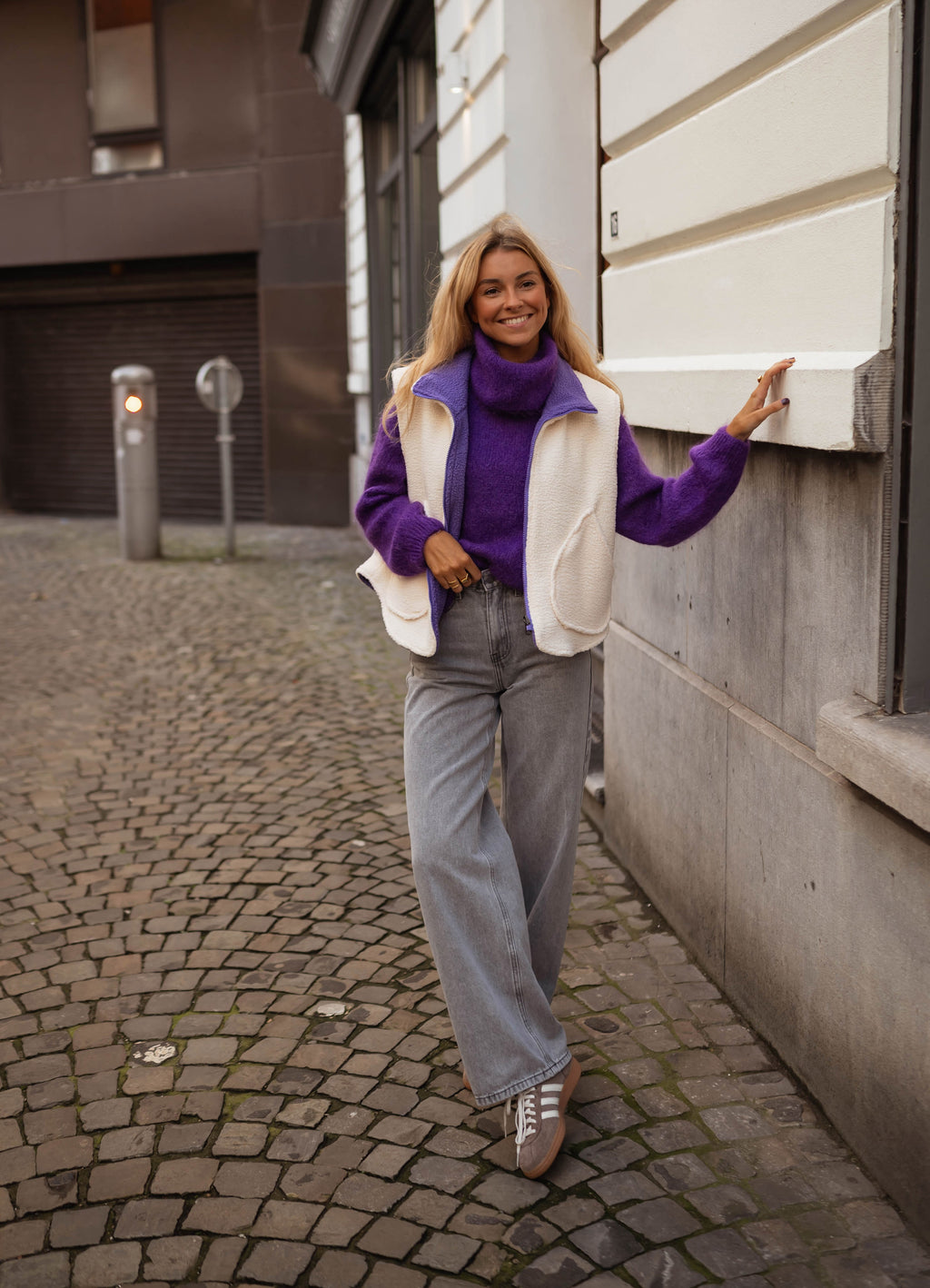 Dorian polar cardigan - ecru and purple