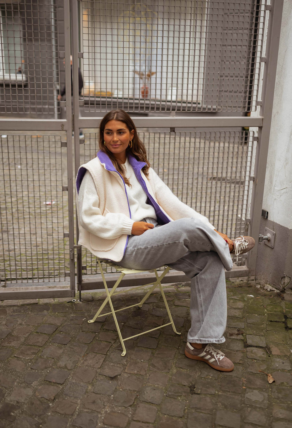 Dorian polar cardigan - ecru and purple