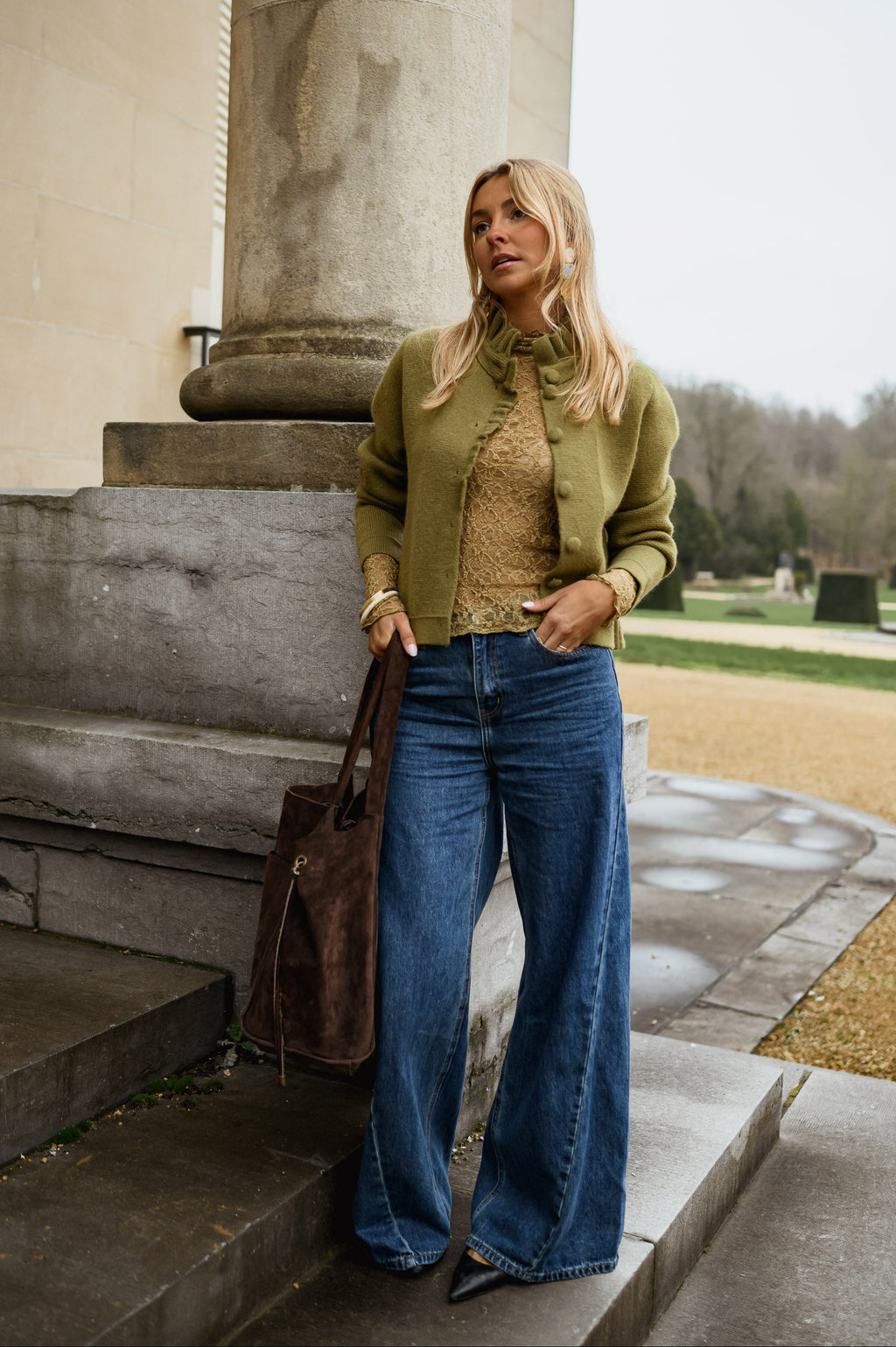 Gilet Jeanine - Kaki - Col Victorien – Easy Clothes