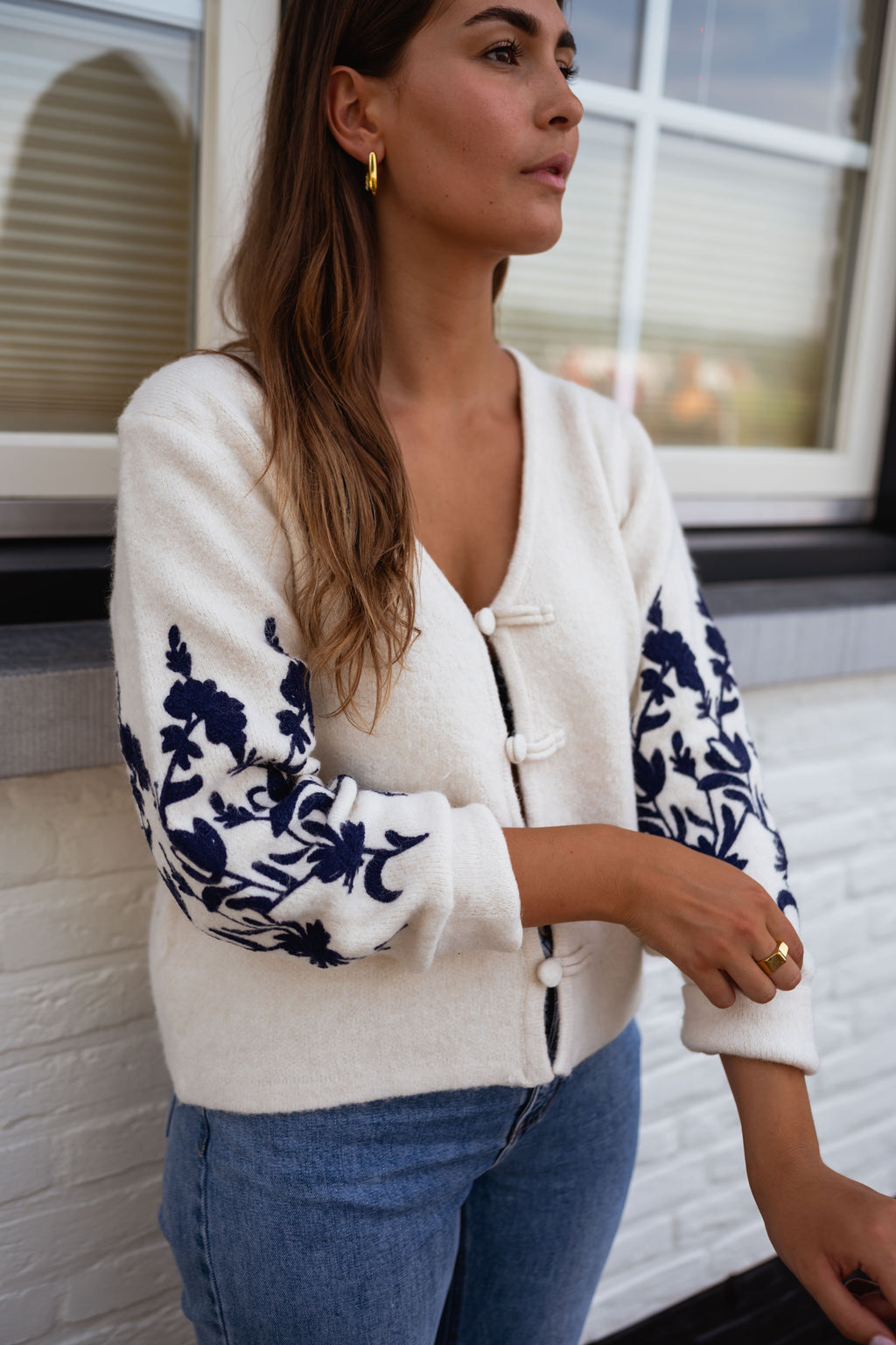 Volny cardigan - ecru and blue 