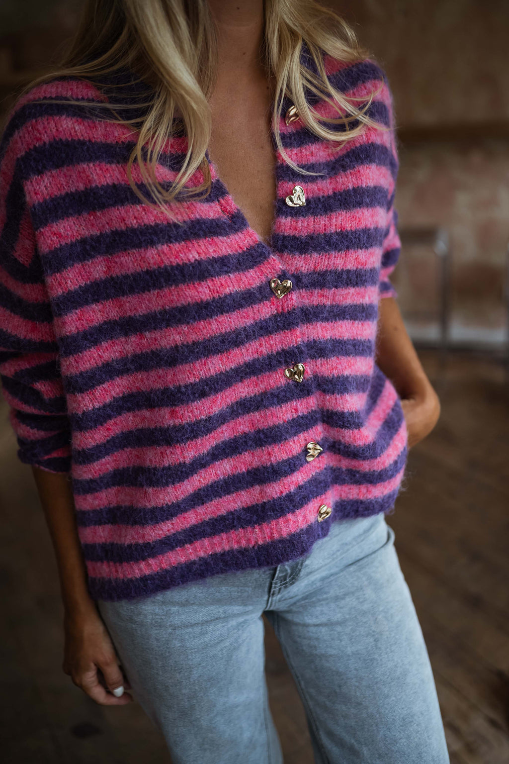 Gilet Cybelle - rose et mauve à lignes
