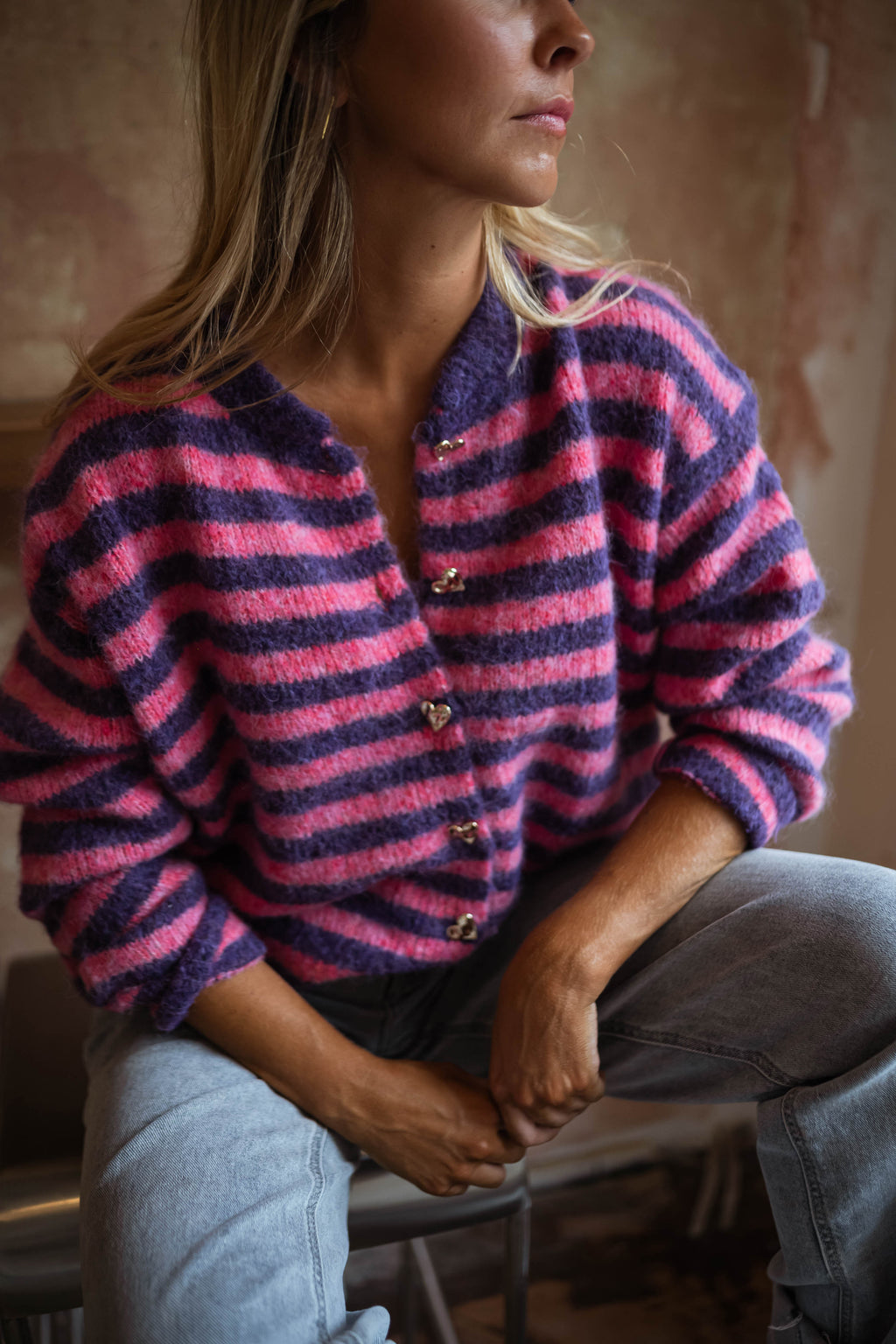 Gilet Cybelle - rose et mauve à lignes