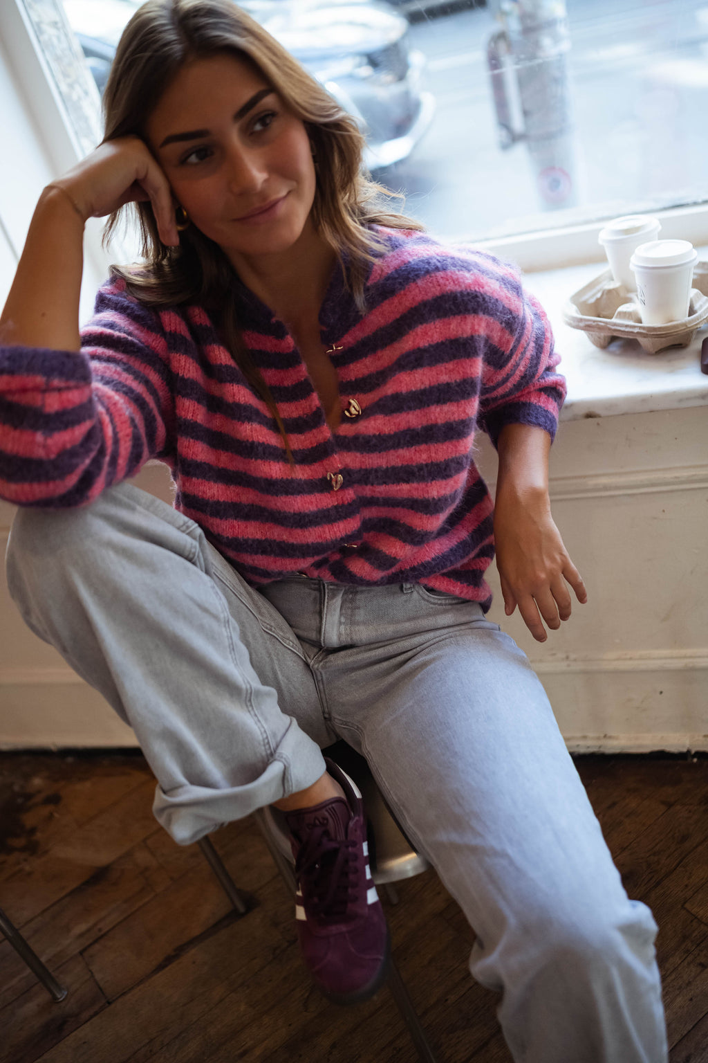 Gilet Cybelle - rose et mauve à lignes