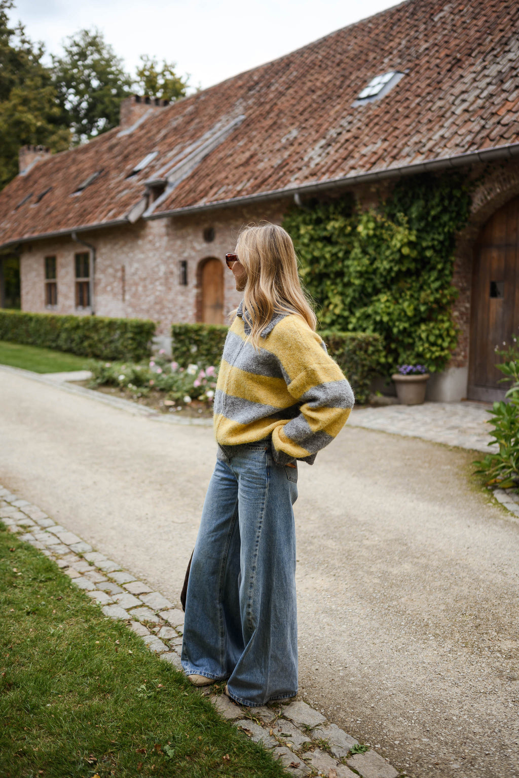 Mayfair cardigan - grey and yellow
