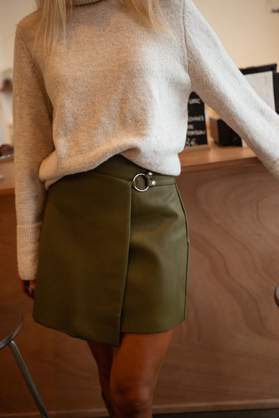Jupe Légère Boutonnée C&A CANDA Avec Ceinture Olive - Taille 42, Occasion Bon état