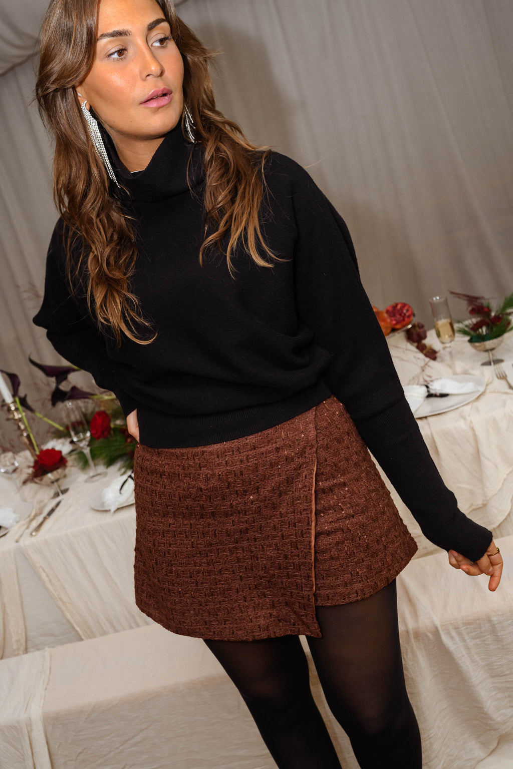 Jupe-short Simon - Tweed brune