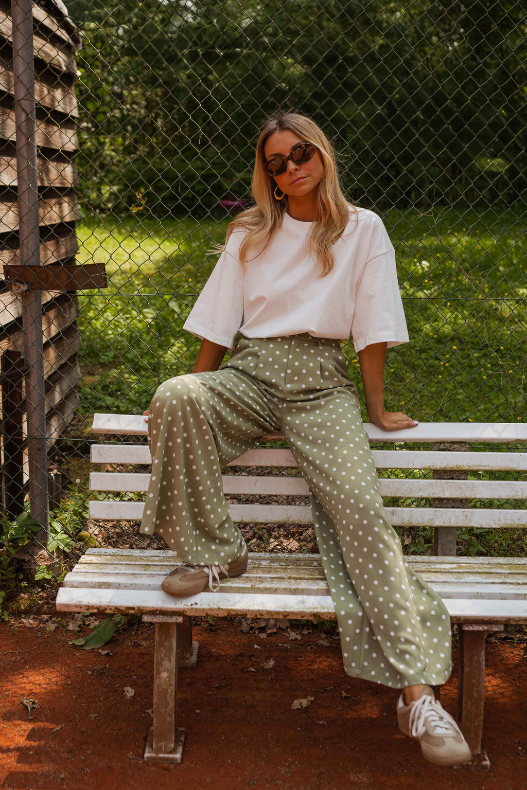 Pantalon Augustina - vert à pois