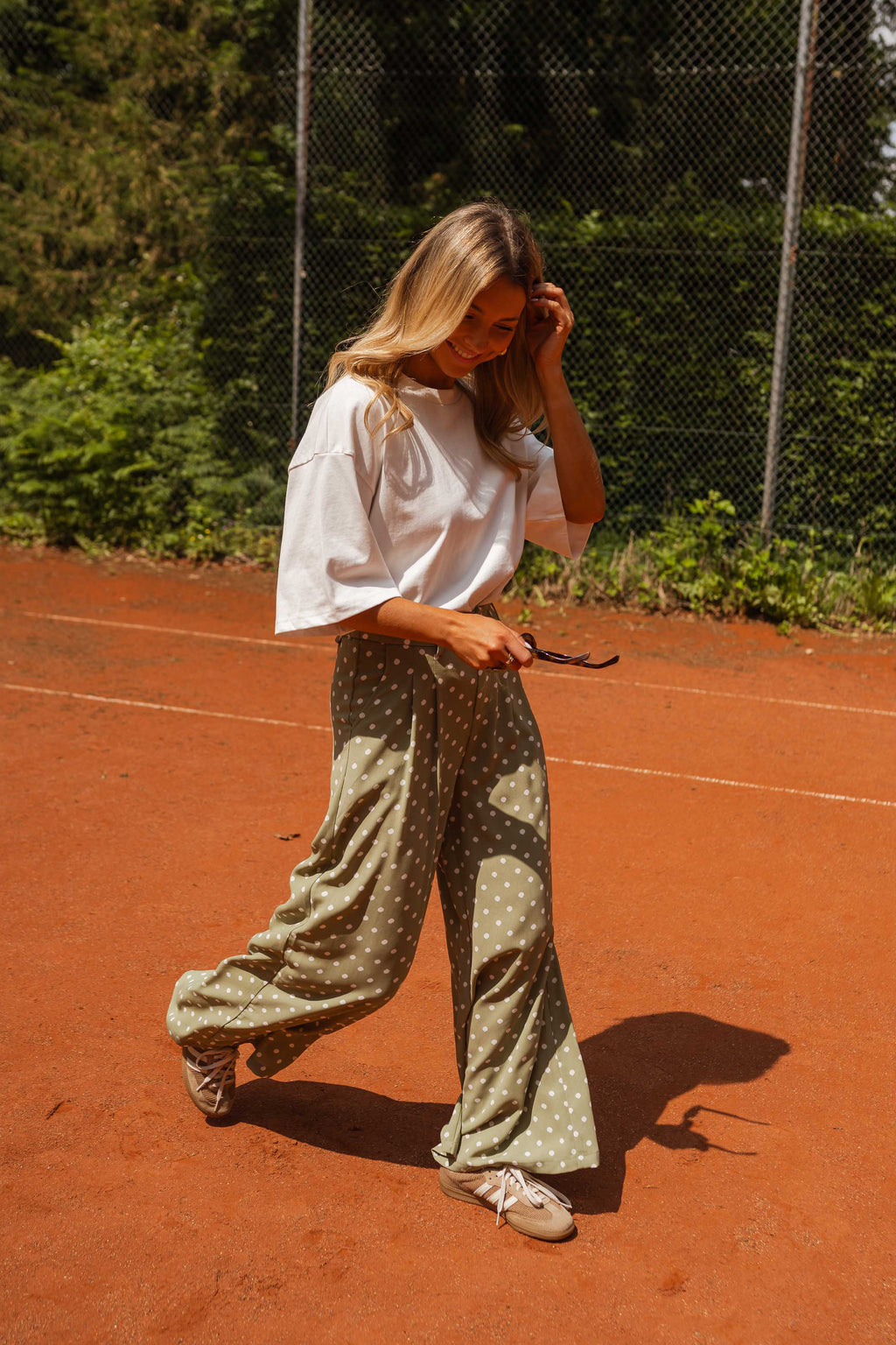 Pantalon Augustina - vert à pois