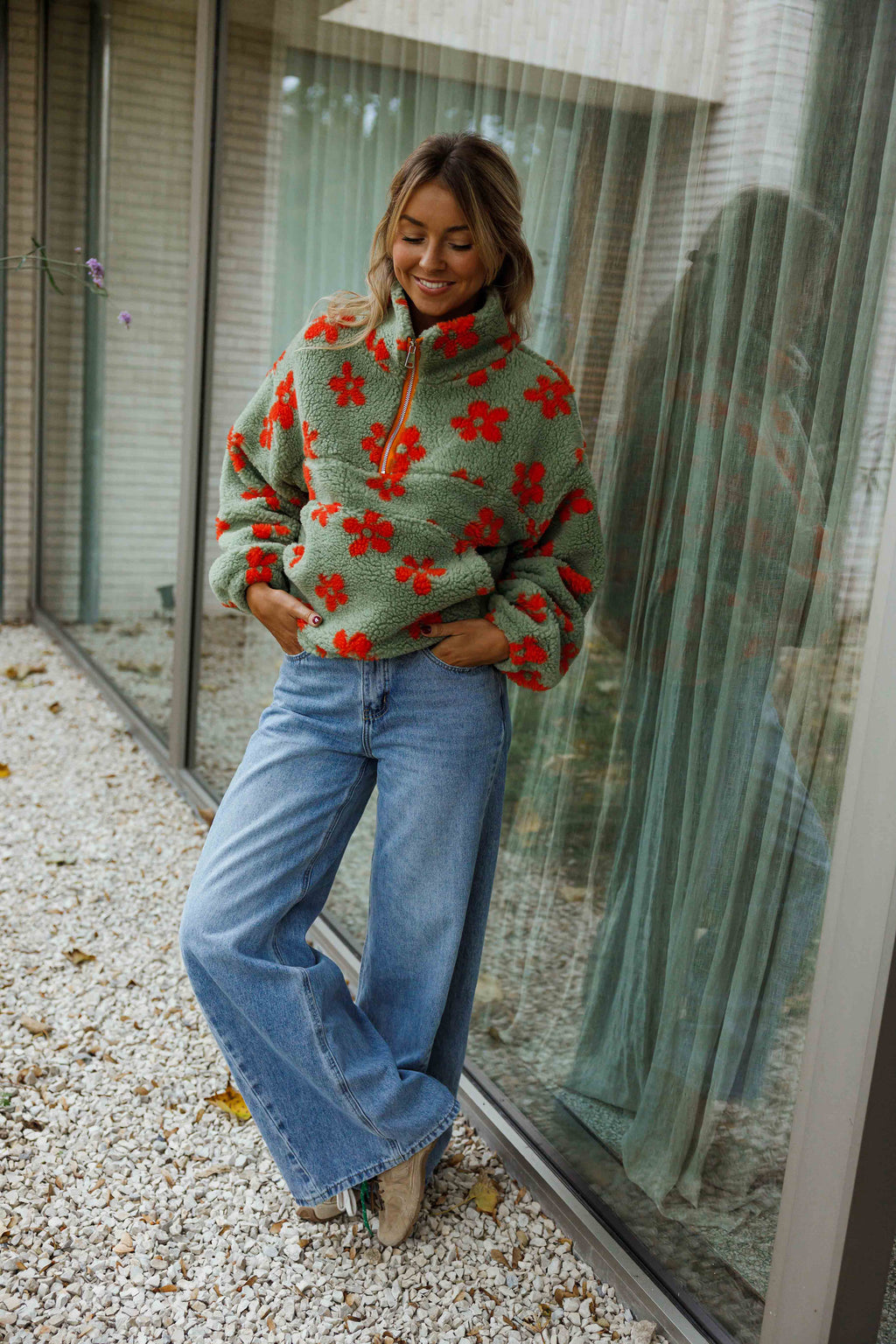 Polaire Sael - kaki et orange