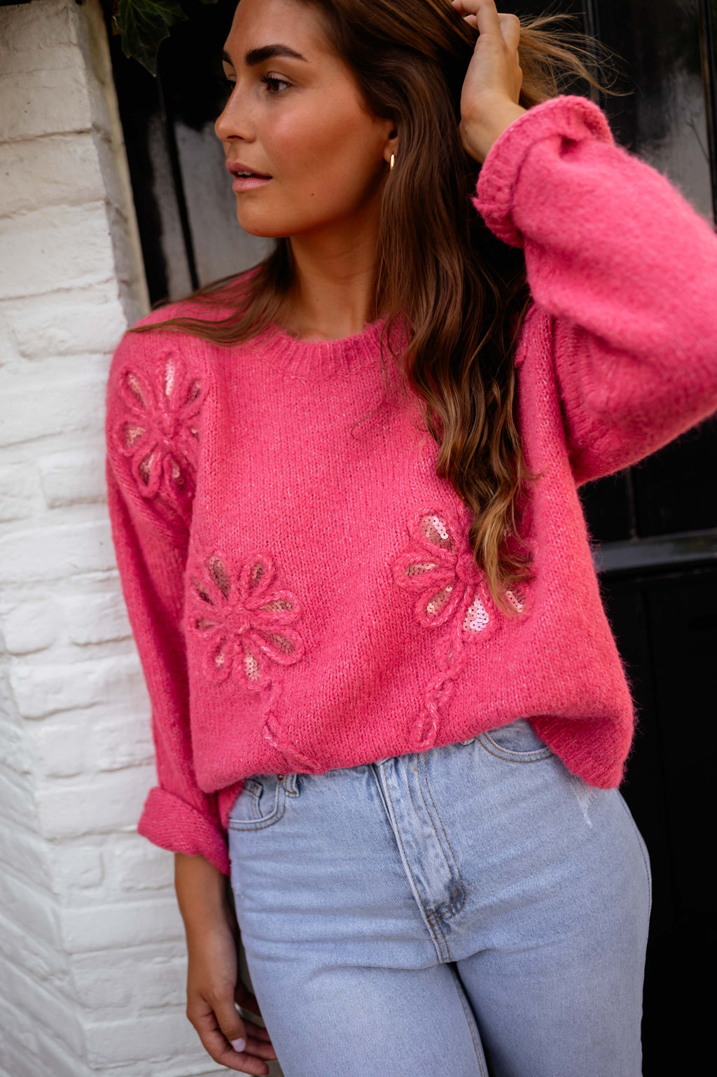 Clary Sweater Raspberry Floral Pattern Easy Clothes