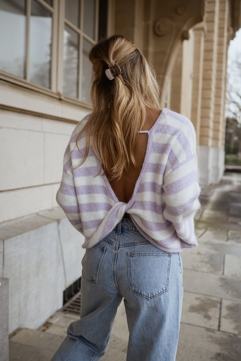 Joha Striped Sweater - Lilac - Open Back – Easy Clothes