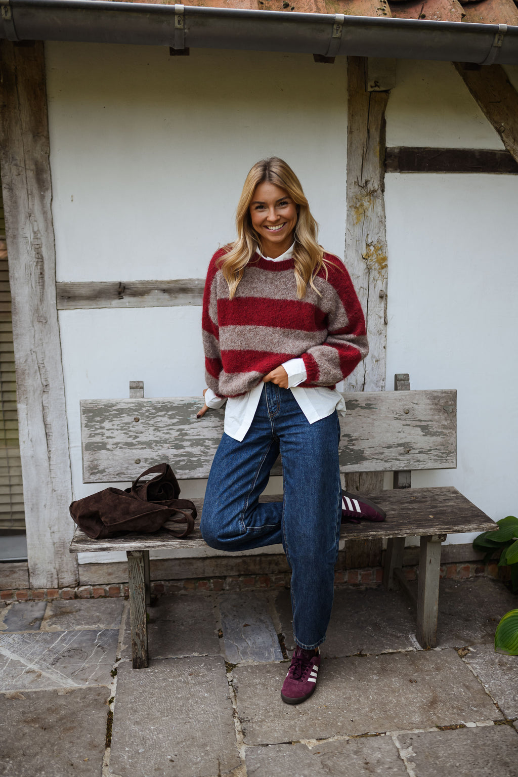 Ralphy Sweater - Burgundy and Brown with Stripes