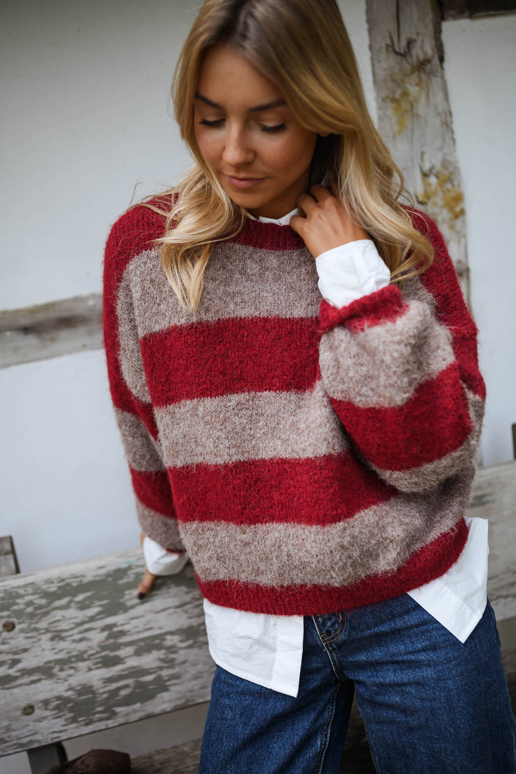 Ralphy Sweater - Burgundy and Brown with Stripes