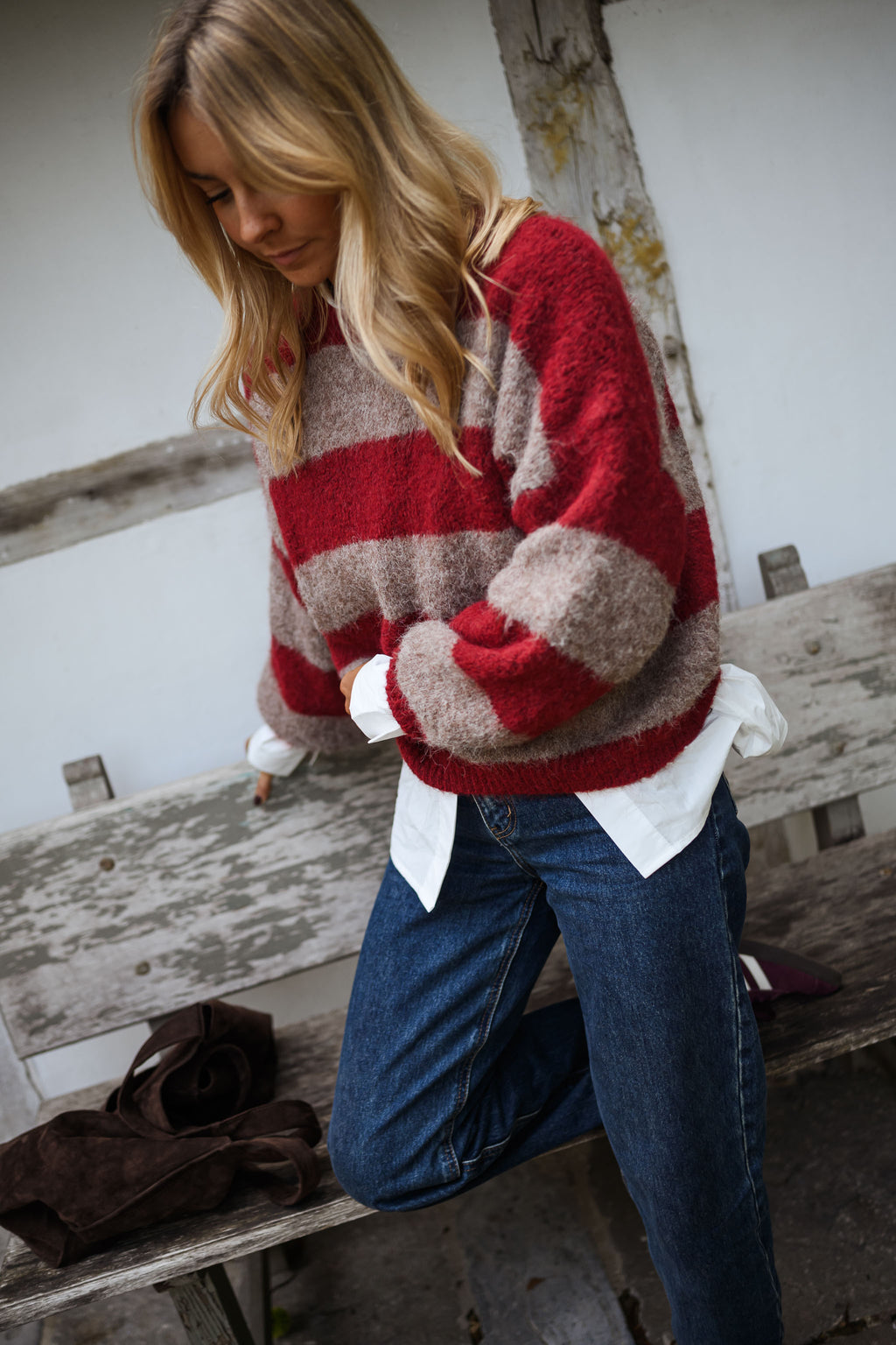 Ralphy Sweater - Burgundy and Brown with Stripes