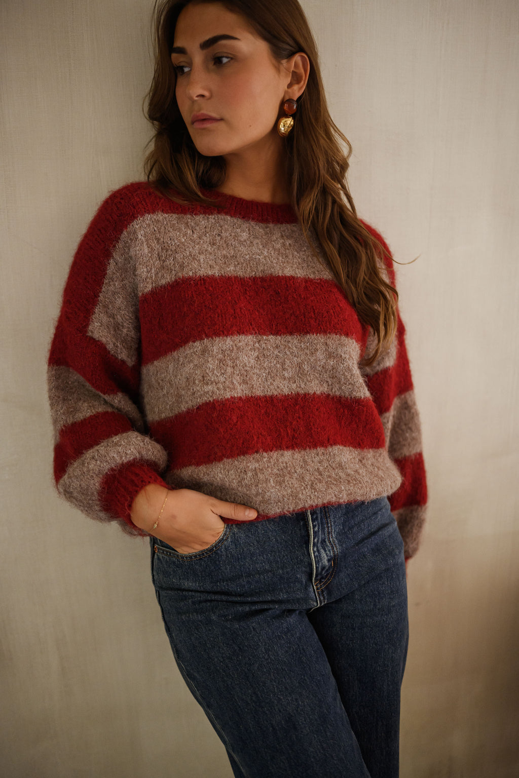 Ralphy Sweater - Burgundy and Brown with Stripes