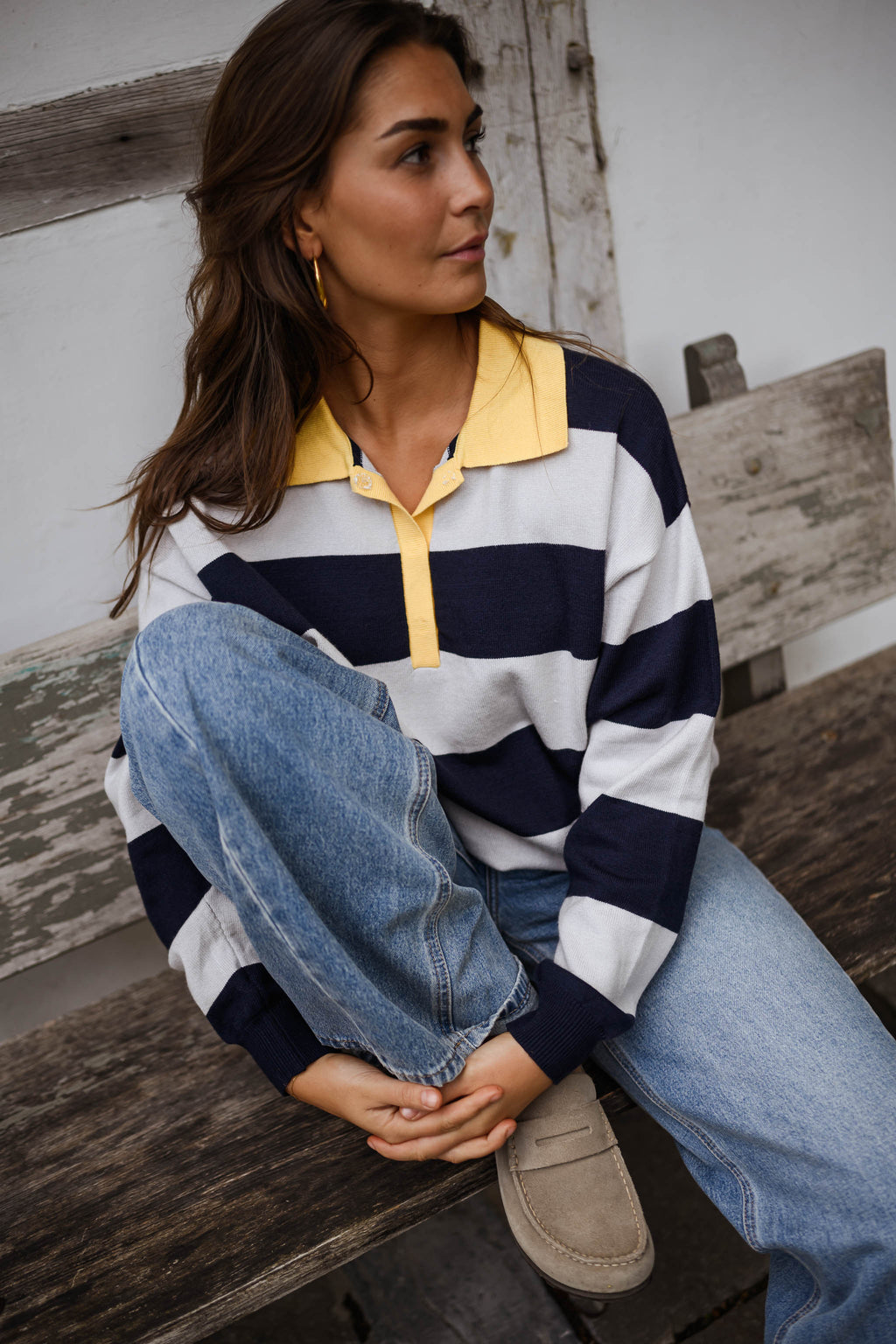 Davis polo sweater - grey and blue striped