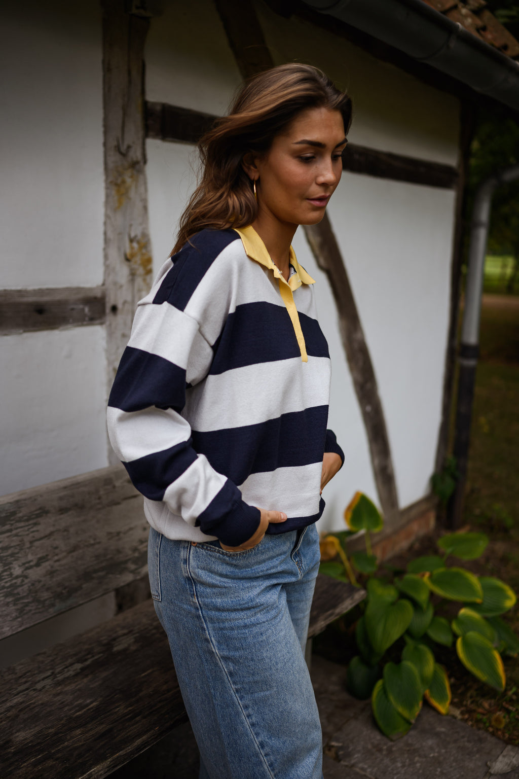 Davis polo sweater - grey and blue striped