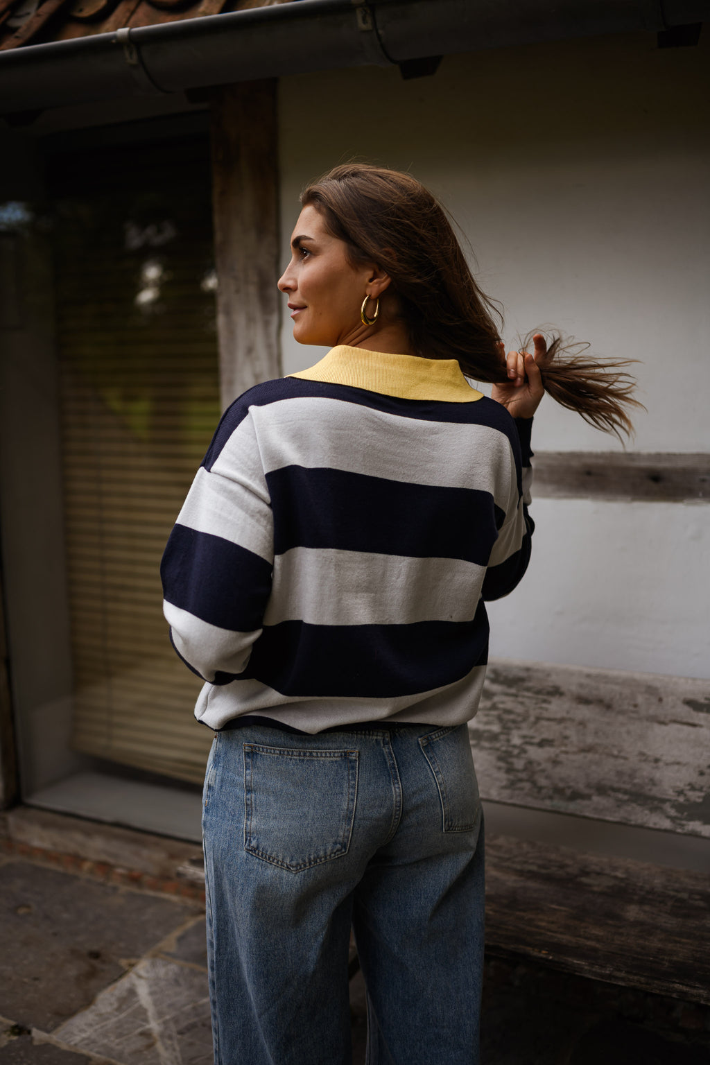 Davis polo sweater - grey and blue striped