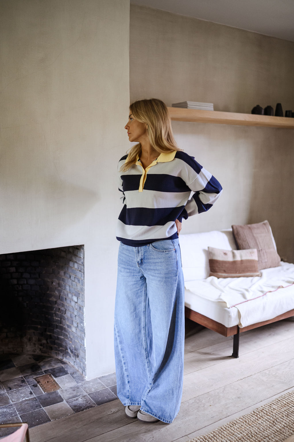 Davis polo sweater - grey and blue striped