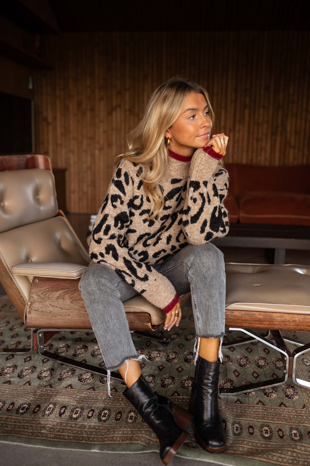 Poly sweater - camel leopard