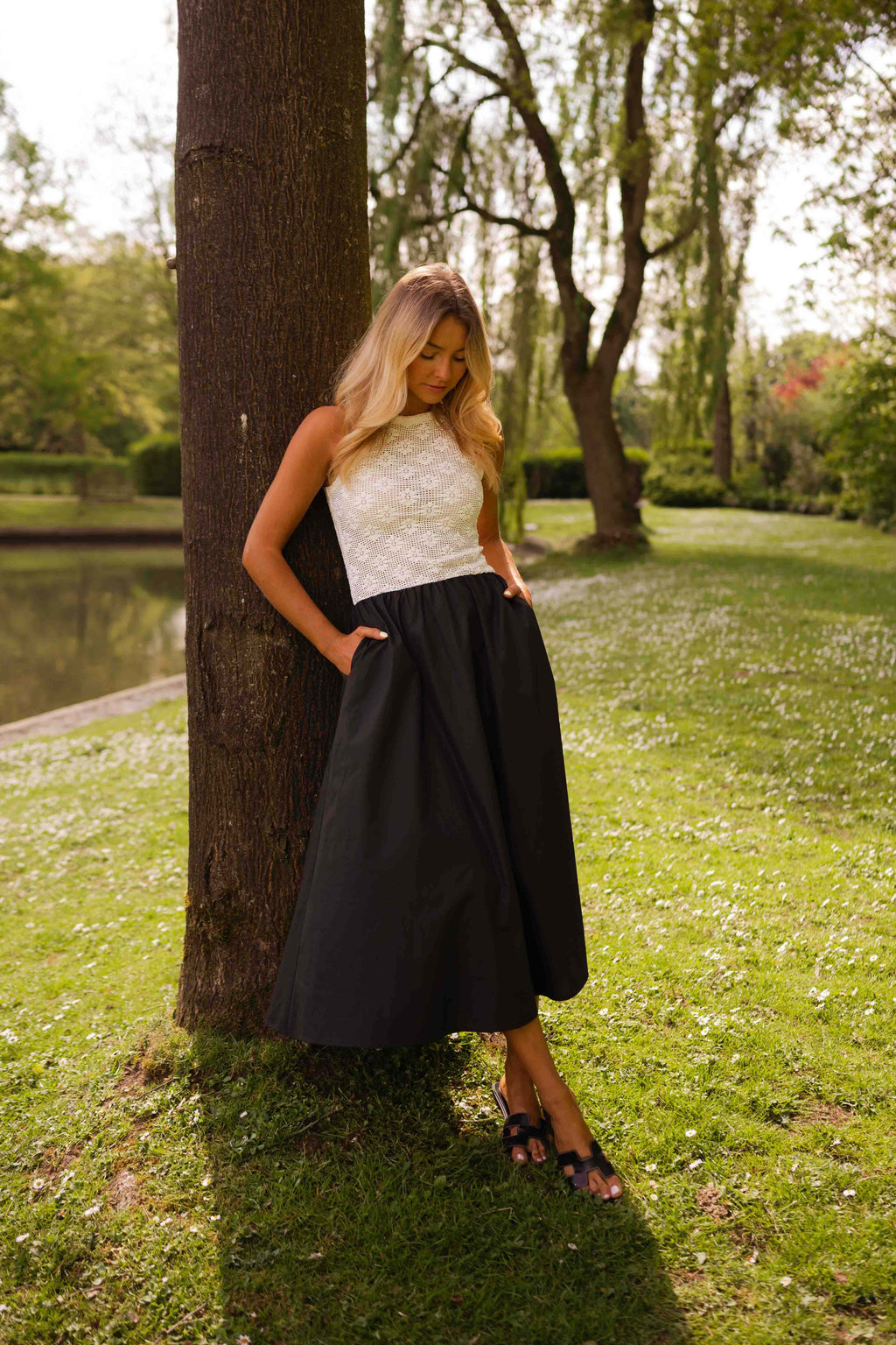 Deborah dress - ecru & black