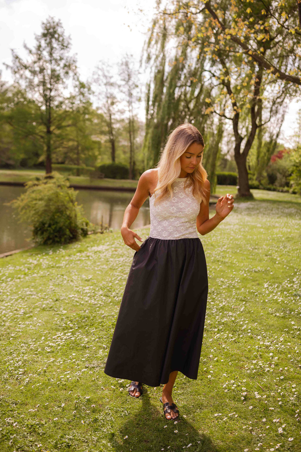 Deborah dress - ecru & black